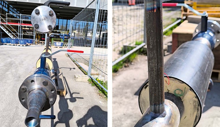 Fig. 5 Prüfinstallation mit Kunststoffmantelrohr (KMR), rechts in der Nahaufnahme.