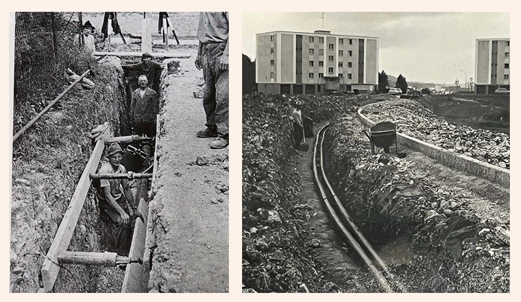 Fig. 2 Construction du réseau CAD en 1932 (à gauche) et en 1973 (à droite).