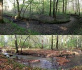 Einmal trocken, einmal geflutet: Fliessgewässer, die nicht permanent Wasser führen, tragen massgeblich zum globalen Kohlendioxid-Umsatz bei. Bild Eawag.  Einmal trocken, einmal geflutet: Fliessgewässer, die nicht permanent Wasser führen, tragen massgeblich zum globalen Kohlendioxid-Umsatz bei. Bild Eawag.