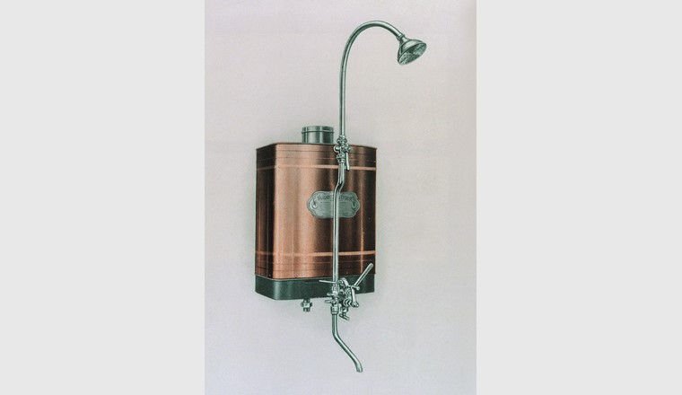 La chaudière murale à gaz de type Geyser arrive dans les salles de bain en 1905 (source: Archiv FaJ, Vaillant)