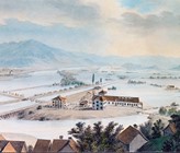 Überschwemmung von 1868 in Au, Kanton St. Gallen. (Aquarell aus dem Staatsarchiv St. Gallen) Überschwemmung von 1868 in Au, Kanton St. Gallen. (Aquarell aus dem Staatsarchiv St. Gallen)