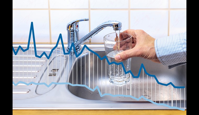 Statistique d'eau potable: Depuis le début des années 1980, à l’exception de certaines années, la consommation d’eau potable a constamment reculé, et ce malgré l’accroissement de la population résidante. (Graphique: Luchschen/Dreamstime)