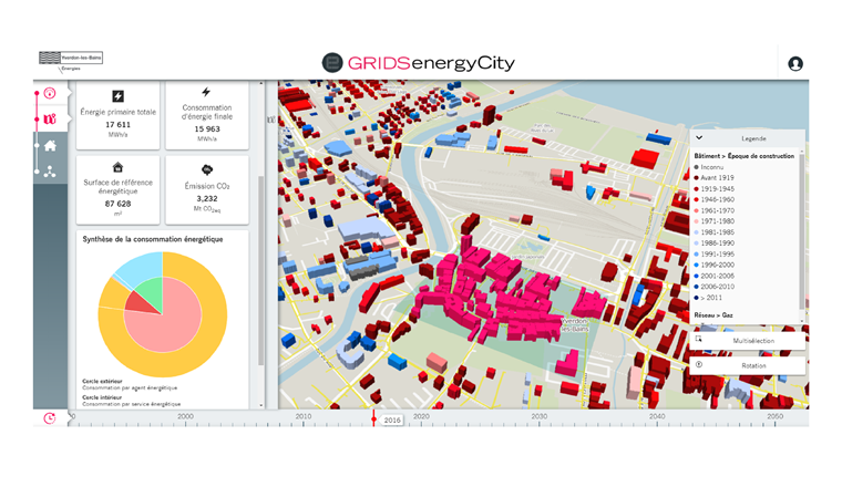 Fig. 6 L’application energyCity, développée par Navitas Consilium SA pour Yverdon-Énergies. La plateform permet un suivi facile des mesures d’efficacité énergétique sur une plus longue période ainsi que la simulation de différentes options stratégiques.