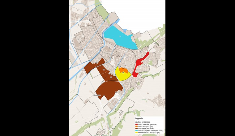 Fig. 4 Plan directeur des énergies, carte des bassins de développement des réseaux 
de chauffage à distance