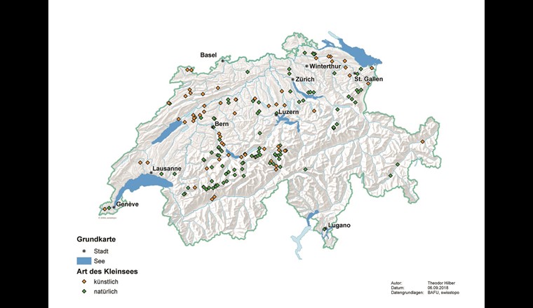 Übersicht über die bislang erfassten natürlichen und künstlichen Kleinseen in der Schweiz