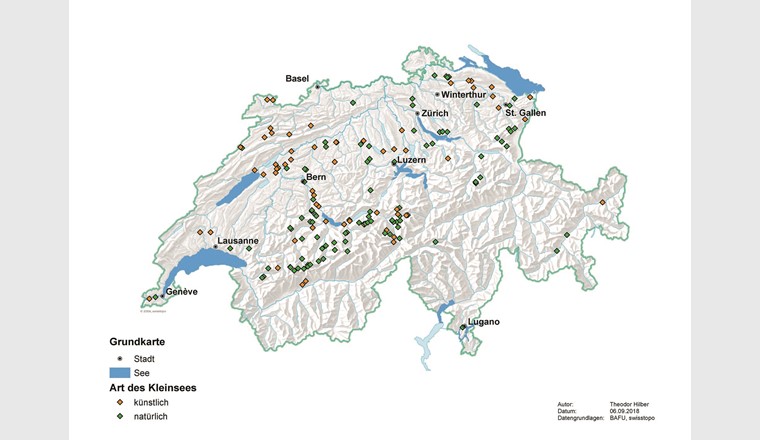 Übersicht über die bislang erfassten natürlichen und künstlichen Kleinseen in der Schweiz
