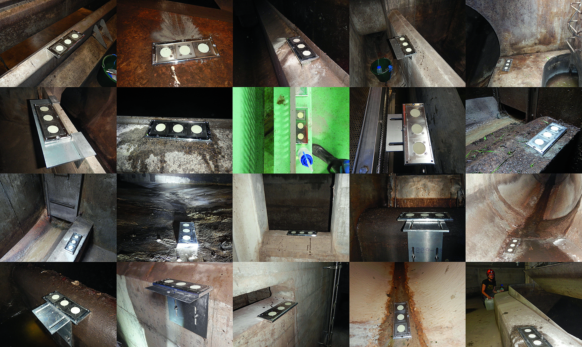 Installationen der Passivsammler (Triplikate) zur Probennahme in 20 Mischabwasserentlastungen.