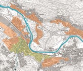 Versorgungsgebiet Limeco Regiowärme. Orange: abgestimmte Versorgungsgebiete; gelb: mit den Gemeinden abzustimmende Versorgungs­gebiete (Energieplan)