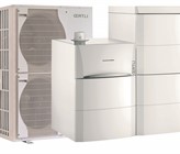 Das Hybridsystem besteht aus einer Wärmepumpe, einem Gasbrennwertkessel und einem Brauchwarmwassererwärmer Das Hybridsystem besteht aus einer Wärmepumpe, einem Gasbrennwertkessel und einem Brauchwarmwassererwärmer