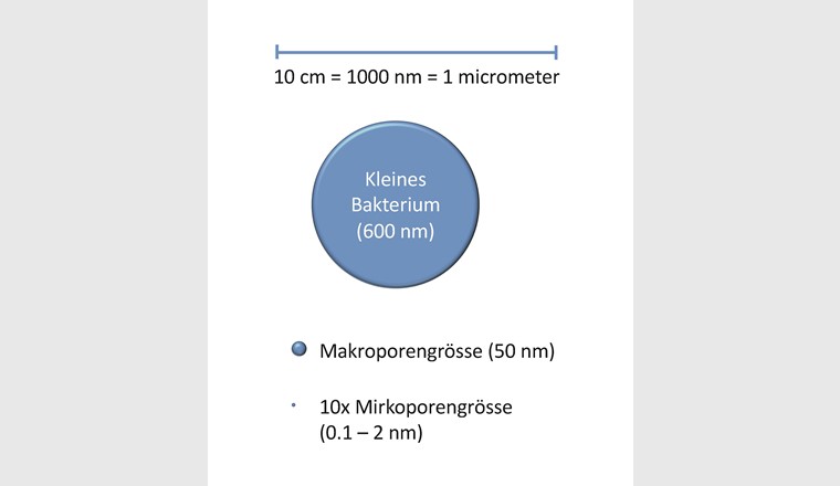Fig. 6 Grössenvergleiche von Bakterium und Kohleporen.