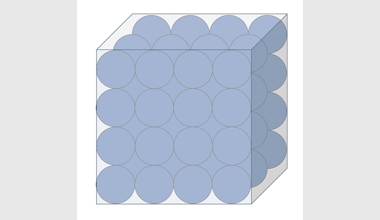 Fig. 7 Würfel mit Kugeln zur Berechnung der totalen Oberflächen pro Würfelvolumen.