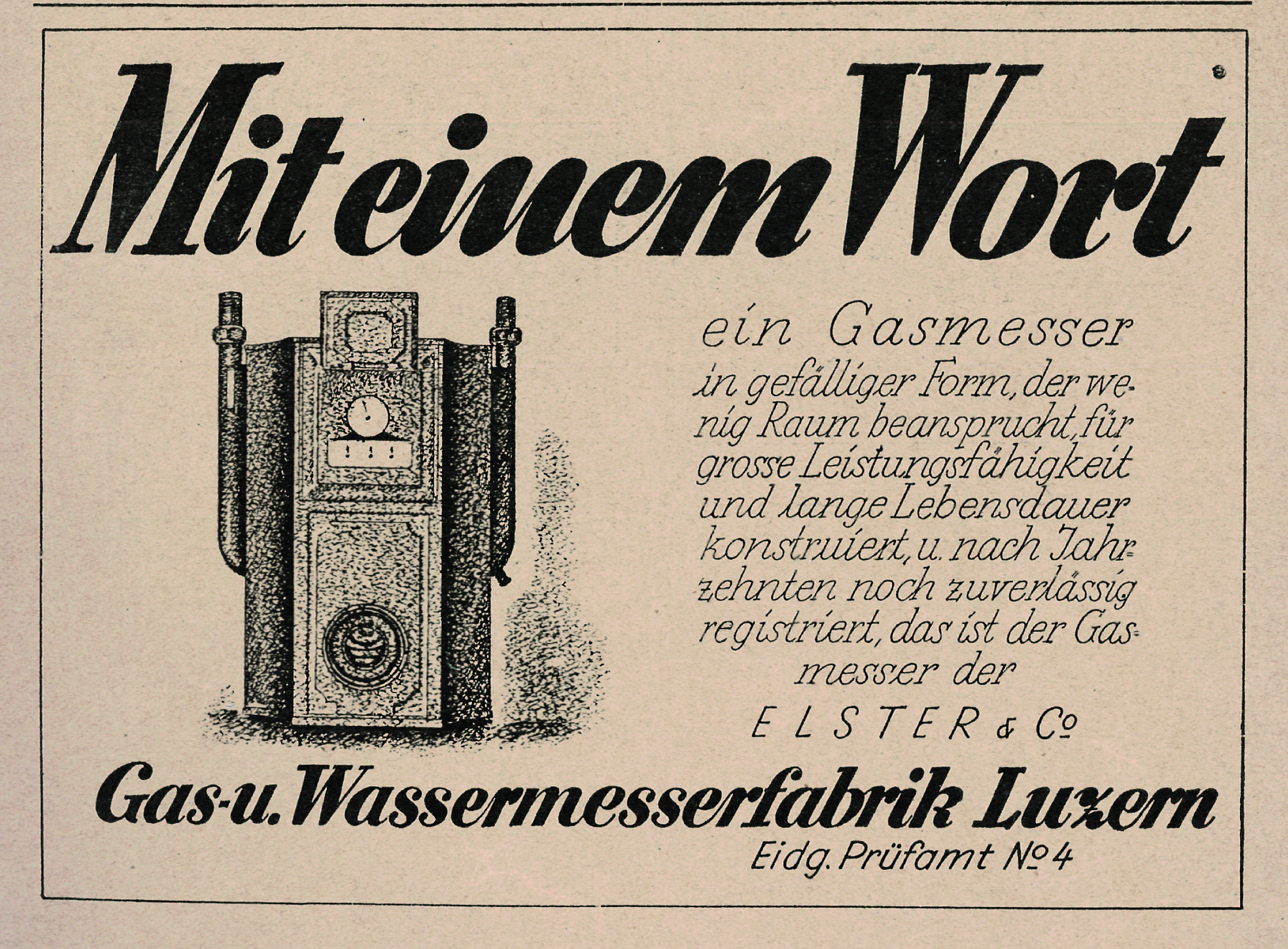 Gasmesser - mit diesem einen Wort fing 1926 die Inserategeschichte des Monats-Bulletins an.