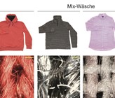 Kleidungsstücke und Gewebe der Fleece-Wäsche (8 Jacken) und Mix-Wäsche (Pullover, Hemden, Bademantel).