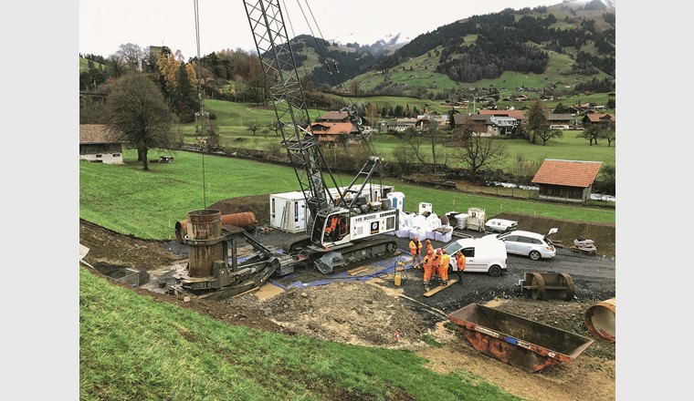 Bau des neuen Grundwasserbrunnens in Frutigen, Kanton Bern.