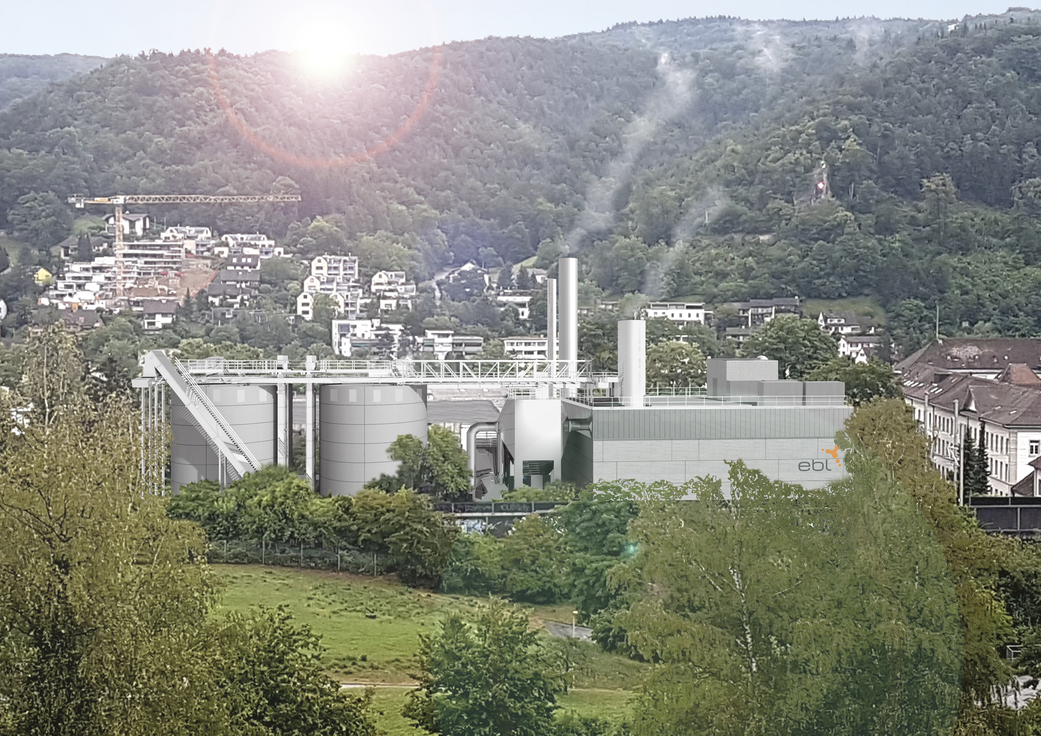 So soll die neue Heizzentrale in der der Baselbieter Kantonshauptstadt Liestal aussehen. (Visualisierung: ebl)