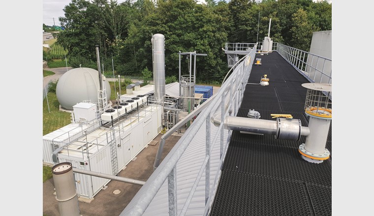 In der Biogasanlage der Kompogas Winterthur AG werden Grüngut, Speisereste und Mist vergoren und das entstehende Rohbiogas zur Einspeisung ins Gasnetz aufbereitet. (© Axpo Biomasse AG)