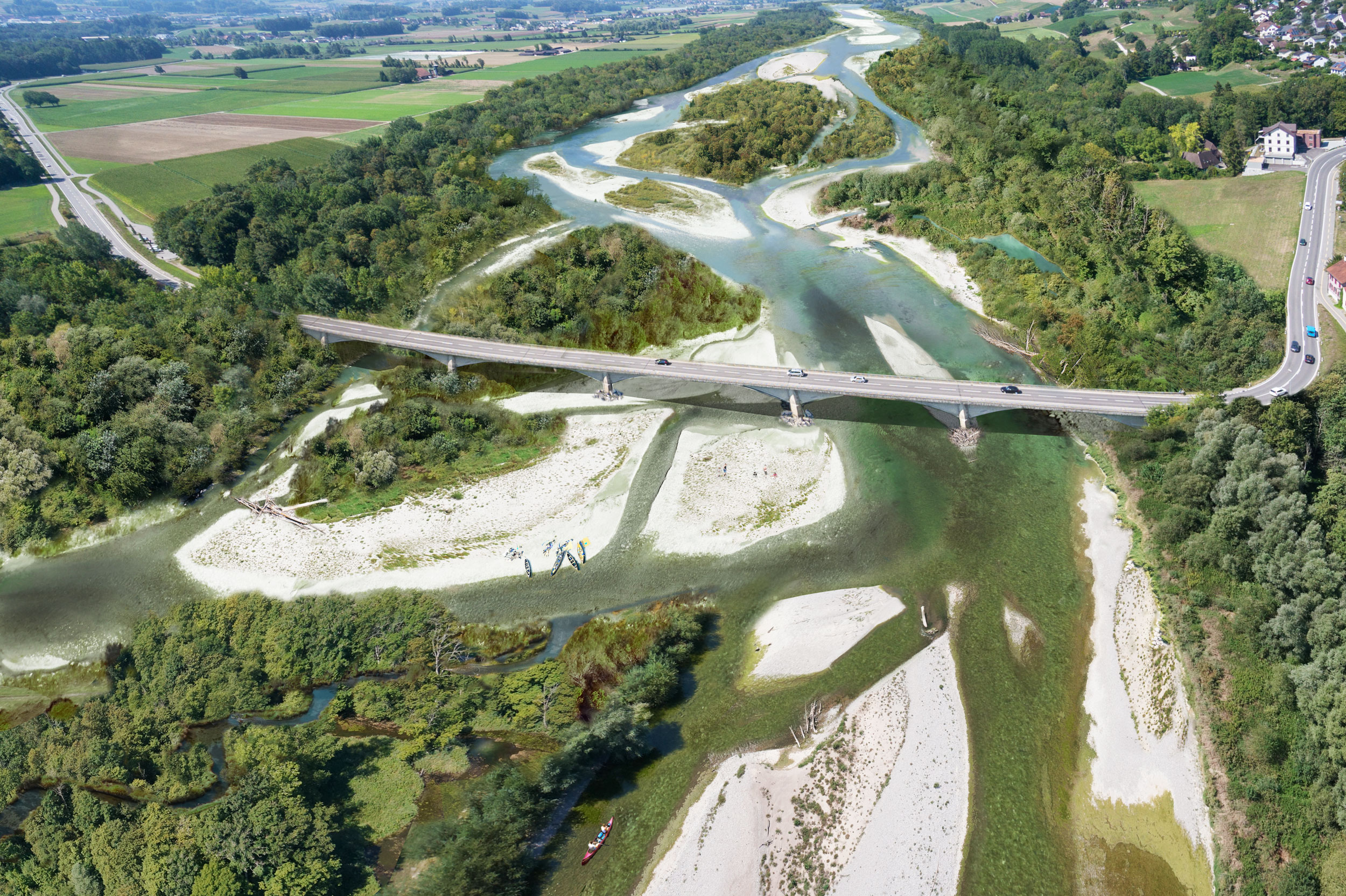 So könnte sich die Thur künftig bei Frauenfeld zeigen (Visualisierung). (© IG Lebendige Thur)