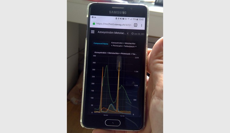 Les données de mesure peuvent même être consultées quasiment en temps réel sur le téléphone portable.
(Photo: Eawag)