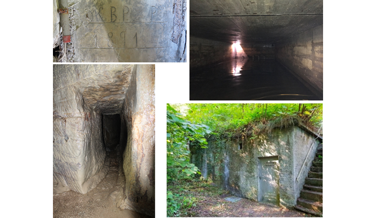 Fig. 4 Infrastructure existante (source des Pilettes à gauche et bâtiment en bas à droite, réservoir 
blueFACTORY de 1000 m3 en haut à droite).