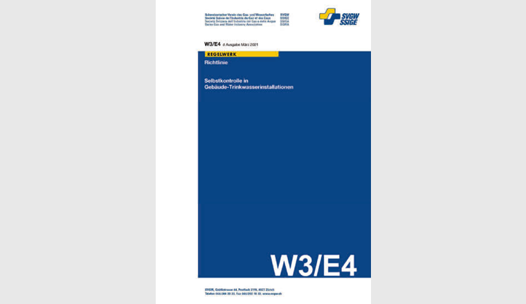 Die SVGW-Richtlinie W3/E4 «Selbstkontrolle in Gebäude-Trinkwasserinstallationen» kann ab dem 1. März 2021 im SVGW-Shop (Regelwerk) erworben werden.