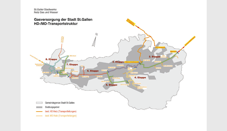 Etappenübersicht des Druckerhöhungsprojekts in St. Gallen.