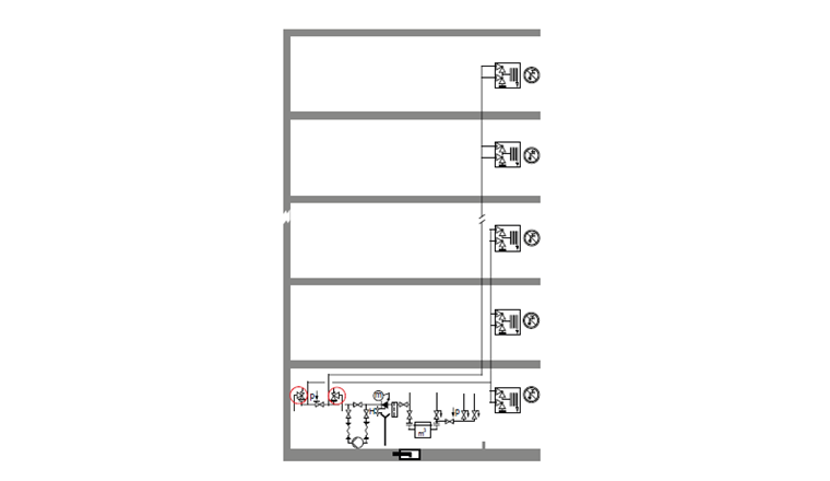 Conduite d’hydrants intérieurs avec deux zones de pression séparées et deux soupapes de sécurité.
H: surverse totale, en permanence sans encombre vers l’atmosphère, H ≥ 2 × ID, min. 20 mm.