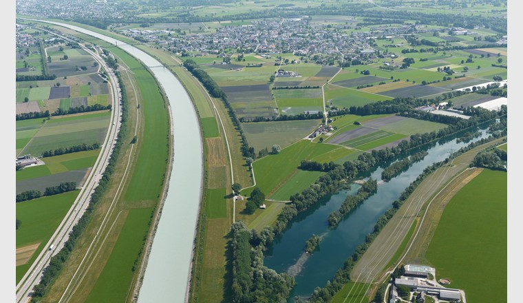 Auch der Rhein bei Diepoldsau ist  von Hochwasser bedroht. (Foto: Rhesi)
