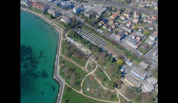 Fig. 3 Vue aérienne du site de la STEP de Morges durant les travaux. (© Romande Energie)