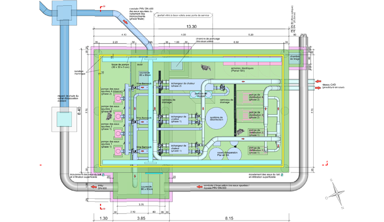 Fig. 7 CAD STEP d’Yverdon-les-Bains: Station de pompage des eaux usées traitées et de distribution après échangeurs. (Source: Ryser Ingenieure AG)