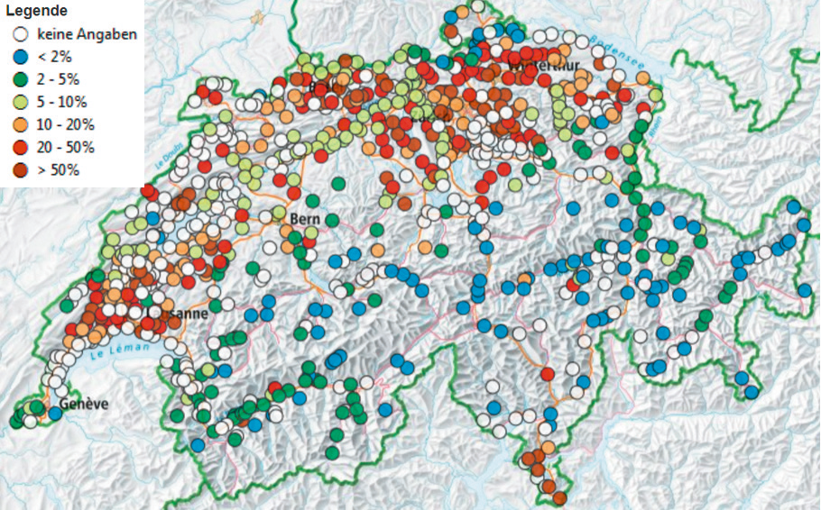 Prozentanteile des Abwassers im Vorfluter bei Niedrigwasserverhältnissen (Q347) [18].