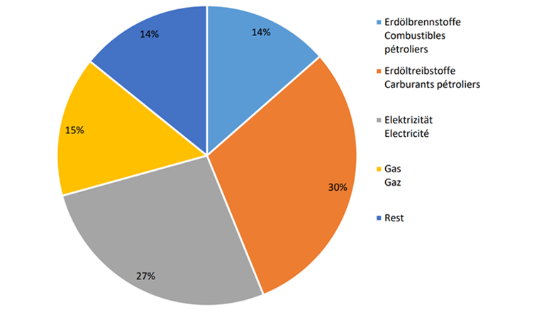 Aperçu de la consommation d'énergie en suisse au cours de l’année 2020 (Total: 747'400 TJ) Source: Office fédéral de l'énergie (OFEN)