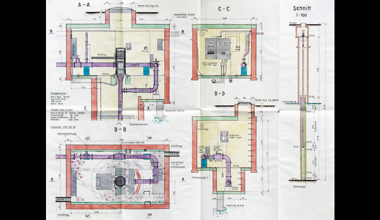 Fig. 4 Historischer Ausführungsplan Grundwasserbrunnen.