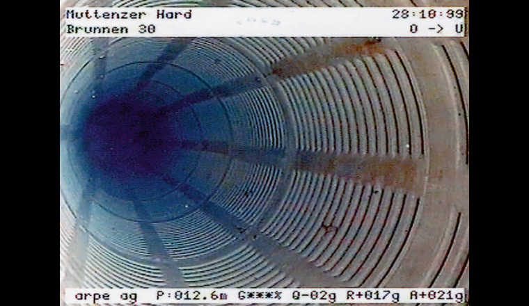 Fig. 9 Aufnahme aus der Videoanalyse von 1999 vom Brunnen B30 mit Ausbau Betonfilter.