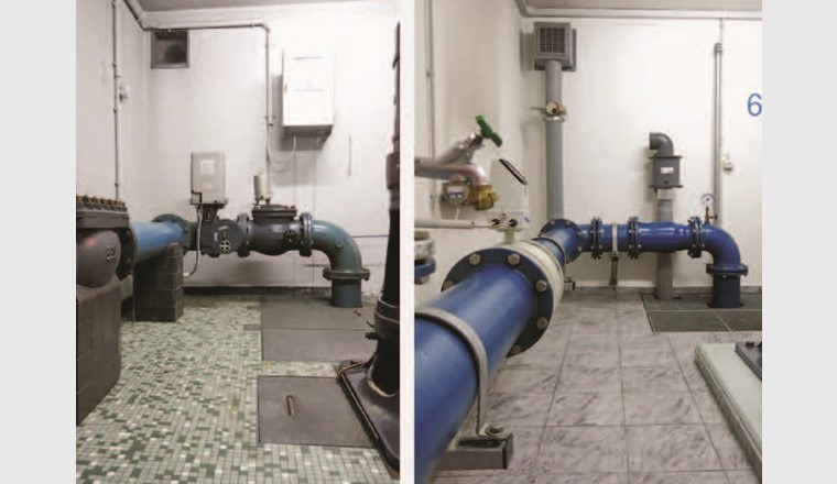 Fig. 11 Brunnenstube vor und nach Instandsetzung: neue Rohrleitungen, Durchflussmessgerät und Düsenrückschlagventil.