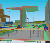 Lorze-Quellwasserversorgungsleitung. Links, gelb: in neuer Garage = Rückbau; rechts, blau: Umlegung an Baugrubensicherung entlang der S-Bahn