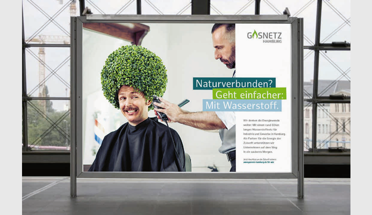 Wasserstoff-Kampagne mit Augenzwinkern: So wirbt Gasnetz Hamburg im öffentlichen Raum. (©Gasnetz Hamburg)
