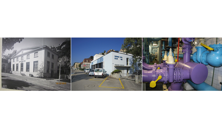Fig. 1 Photos de l’ancien bâtiment de Champ-Bougin en 1947 (à gauche) et 2012 (au centre et à droite).