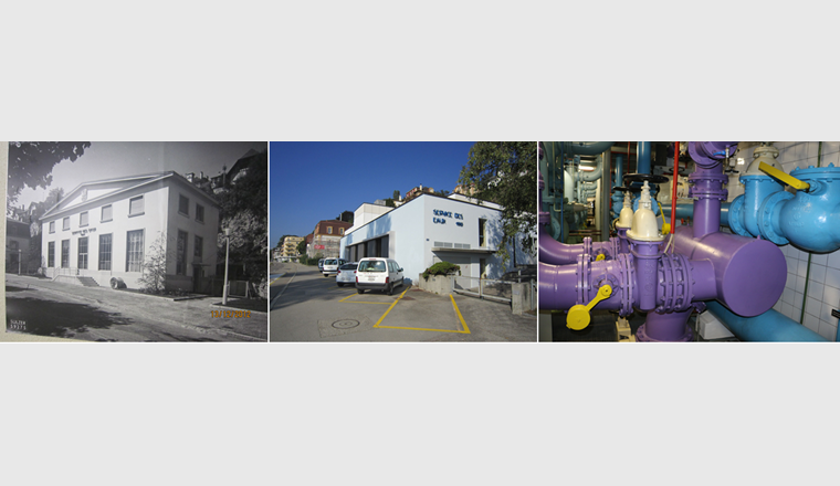 Fig. 1 Photos de l’ancien bâtiment de Champ-Bougin en 1947 (à gauche) et 2012 (au centre et à droite).