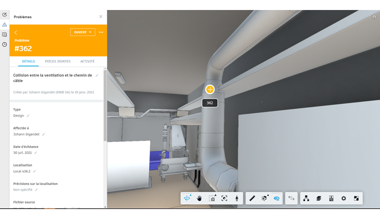 Fig. 9 Extrait de BIM360 illustrant la création d’un «problème» observé lors d’une revue de conception.